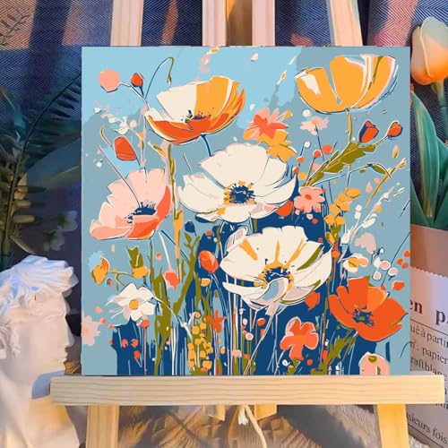 ICYANART Paint by Numbers for Adults Framed, Flowers Number Painting 8x8In | Flowers Paint by Number for Adults Beginners, Acrylic Flowers Painting by Numbers, Easy Paint by Numbers for Gift Home Decor - color: Flowers-7.8x7.8in