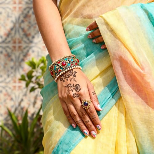 10 Sheets Temporary Tattoos Stencils, Reusable Hand Henna Tattoo Template - color: Deep Black