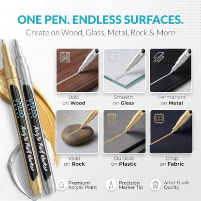 Utillo Craft Gold and Silver Paint Pens (8-Pack), 0.7mm Extra Fine Markers - color: Gold+Silver