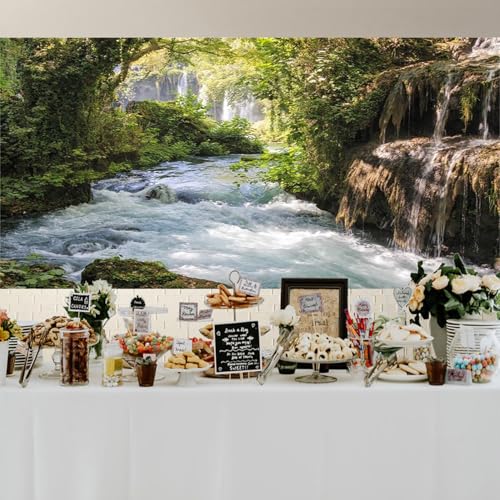 20x10ft Vinyl Green Forest Backdrops for Photography Background Mountain and Water Landscape Beautiful Waterfall and River Ancient Tree Outdoor Explore Holiday Backdrop Photo Studio - size: 20x10ft