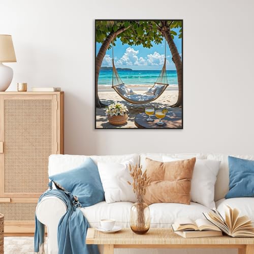 Paint by Numbers Kit for Adults, Hammock Beach Number Painting Canvas Kit - color: LBOPNFP2