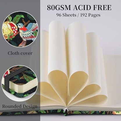 5x5 Pocket Sketch Book,80gsm Hardcover Art Sketchbook for Drawing Journal | Cloth Cover,80gsm Blank Paper,96Sheets,Lay-Flat,Portable Travel Creation Paint Diary Memo Planner,Dry MediaPomegranate Bird - color: Cloth Cover-Pomegranate Bird