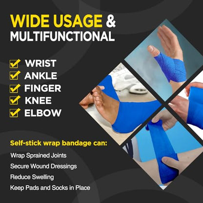 OK TAPE 12 Rolls Self Adhesive Bandage Wrap, Cohesive Elastic Athletic Tape - color: Blue, size: 2 Inch