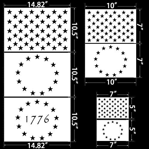 Koogel American Flag 50 Star Stencil, 13 Stars 1776 Stencils for DIY Crafts | Patriotic Decorations, Party, School Projects, Reusable Drawing Templates for Painting on Wood, Wall, Paper, Fabric - style: 7 PCS