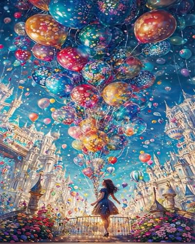 koemhxb Fantasy Paint by Numbers Kit for Adults Beginners, DIY Balloons and Castle Acrylic Painting on Canvas for Home Wall Art Decor 16x20 Inch - color: Balloons