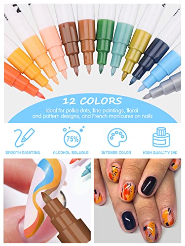 12 Color Nail Art Pens Kalolary Nail Art Markers Point Graffiti Dotting Pen - color: B