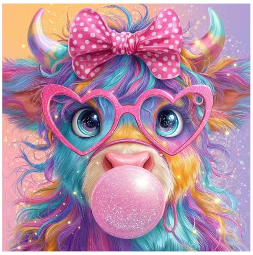 CRZMODE Cow Diamond Art Kits for Adults, Cow Diamond Painting Kits for Adults Beginners, 5D DIY Round Full Drill Gem Art Paint by Diamonds Dots Crafts Kits for Home Decor Gift 14x14 inch - color: Bubble Cow(14X14")