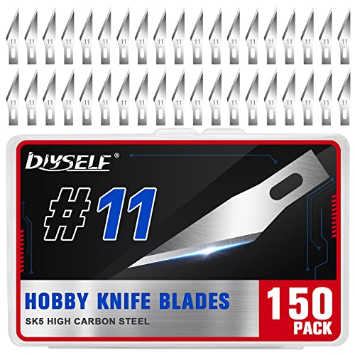 DIYSELF 150 PCS Exacto Knife Blades #11, SK5 High-Carbon Steel Craft Blades | Standard-Fit Hobby Knife Blades, Clean-Cutting Replacement Knife Blades for Paper, Cardboard, Leather, Models and Stencils - size: #11