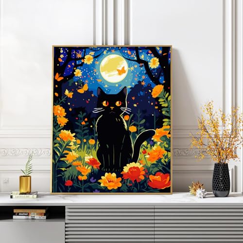 ZTOTZ Cat Paint by Numbers Kit for Adults, Painting by Numbers Black Cats Moon Night, Tuxedo Cat Adults' Paint-by-Number Kits, Animal cat Paints Number Kits 16x20 Canvas - color: A-005-garden cat