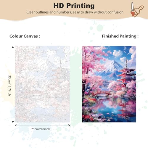 EOBROMD Framed Paint by Numbers Kits for Adults - Wooden Easel, Japanese scenery DIY Painting Kits for Adults Beginner, Painting on Stretched Canvas Oil Paint by Numbers for Home Decor Gift 10x14 Inch - color: LG024