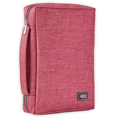 Christian Art Gifts Men/Women's Bible Cover Jesus Fish, Red Canvas, Large - color: Red/Jesus Fish, size: Large