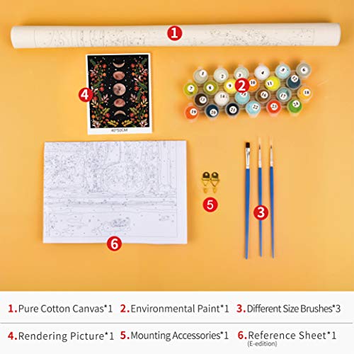 TUMOVO Paint by Numbers for Adult Moonlit Garden Painting by Number Flower | 16"x20" Unframed Canvas with Acrylic Paints and Brushes, Full Moon and Flowers Black DIY Gift for Adults, Relaxing - color: Moonlit Garden