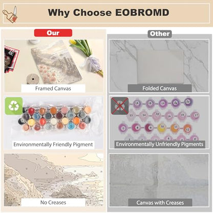 EOBROMD Framed Paint by Numbers Kits for Adults Landscape, Flower DIY Acrylic Paint by Number on Stretched Canvas, Painting Kits Adults Oil Paint by Numbers for Home Decor 12x16inch
