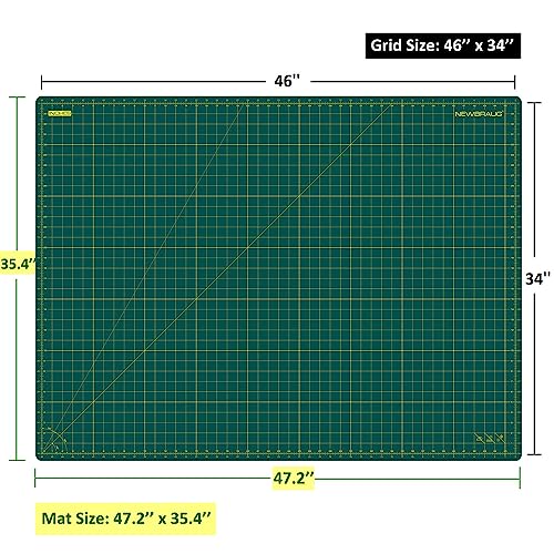 NEWBRAUG 36'' × 48'' Large Self Healing Cutting Double Sided 5-Ply Mat, Big Cutting Board for Rotary Cutting, Quilting, Sewing, Craft, Fabric & Scrapbooking(Green/Black) - color: Green & Black, size: 48"L x 36"W