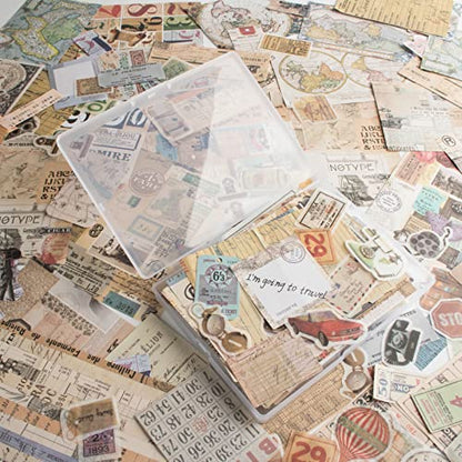 200Pcs Vintage Scrapbook Stickers, Aesthetic Junk Journal Stamping Supplies Kit, Scrapbooking Ephemera Washi Paper for Bullet Journaling Planners Diary Collage - style: Travel