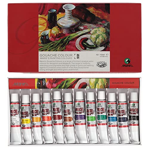 Marie's Artist Gouache Paint Sets - Highly Pigmented Gouache for Painting, Artists, Illustrators & Designers - Set of 12 Assorted Color Tubes (12mL/0.4oz) - size: Set of 12 - 12 ml