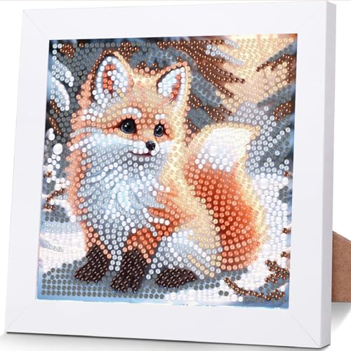 ajepon Fox Diamond Art Kits for Kids with Frame - Snow Fox Diamond Art for Kids Ages 8-12, Animal Gem Painting Kits for Kid with Beautiful Package for Gift Home Wall Decor (7x7inch) - color: CC458