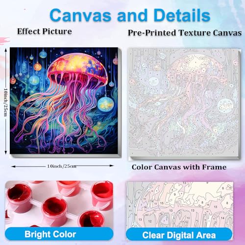 Artunion Framed Paint by Numbers Kit for Adults Beginners & Kids Ages 8-12,Colorful Jellyfish Paint by Number with Frame, Ocean Animals Paint by Numbers Kit on Canvas 10 * 10 Inch Without Easel - color: ZXT-322-F