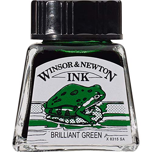 Winsor & Newton Drawing Ink, 14ml Bottle, Brilliant Green | Fast-drying, transparent & water-resistant; Outstanding Color Brilliance; Perfect for brush, dip pen, airbrush applications. - color: Brilliant Green, style: 14ml Bottle