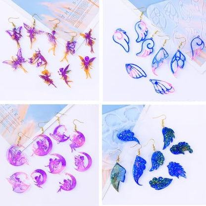 104Pcs Geometric Resin Earring Molds Kit, Wing Angel Shaped Earrings Silicone Mold for Epoxy Resin Dangle Drop Jewelry Molds Making Kit with 100 Earring Hook for Earrings Necklace Pendants (Wing) - color: Wing
