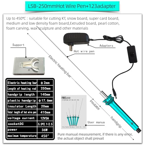 Hot Wire Pen, Electric Hot Wire Cutter Pen 25cm, Styrofoam Cutting Hot Pen Hot Wire Cutting Pen for Amateur DIY Heat Cutting Engraving Pen, Art Making, Foam Carving (blue, 250mm) - size: 250mm