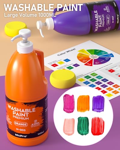 Nicpro 14 Colors Large Washable Paint Set (33.8oz), Non Toxic Tempera Paint | Acrylic Bulk Paints Supplies for Art, Craft DIY, Poster & Finger Paint, School, Home,Teacher Classroom Must Haves - color: 14 Colors, size: 33.8 Fl Oz (Pack of 14)