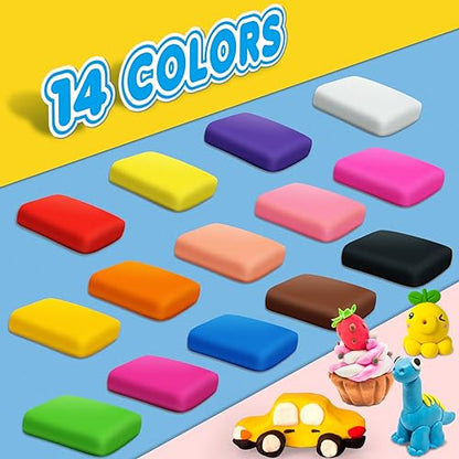 Air Dry Clay, 14 Colors Modeling Magic Clay for Kids | Includes Tools, Soft & Ultra Light, Ages 3-8+ Years, Boys & Girls - color: 14 Colors