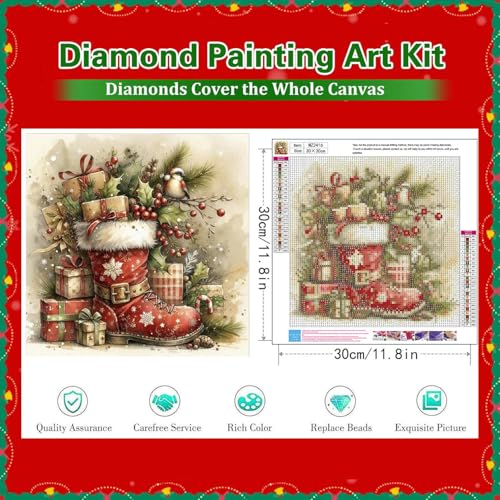 Dugsmgd Christmas Diamond Art Kits for Adults, Diamond Painting 12x12in - color: Christmas boots