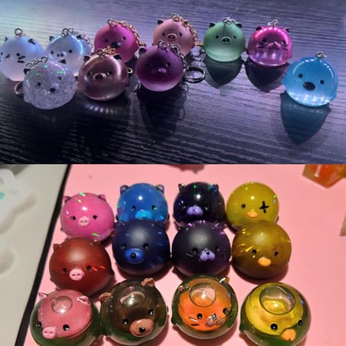 2Pcs Silicone Resin Molds for Jewelry Keychain Pendent Necklace, Cute Animal Orbs Piglet Chicken Bear Shape Ornaments Casting Molds for UV Resin Crafts, DIY Jewelry Making (Mirror & Matt) - size: 2pcs Animal