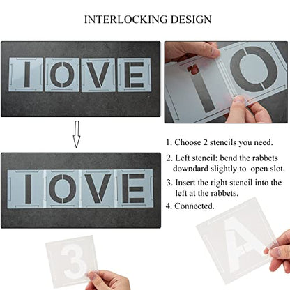 Eage 1 Inch Letter Stencils for Painting, 62 Pcs Reusable Plastic Letter Number Stencils, Interlocking Template Kit for Painting on Wood, Wall, Fabric, Rock, Chalkboard, Signage - size: 1 Inch