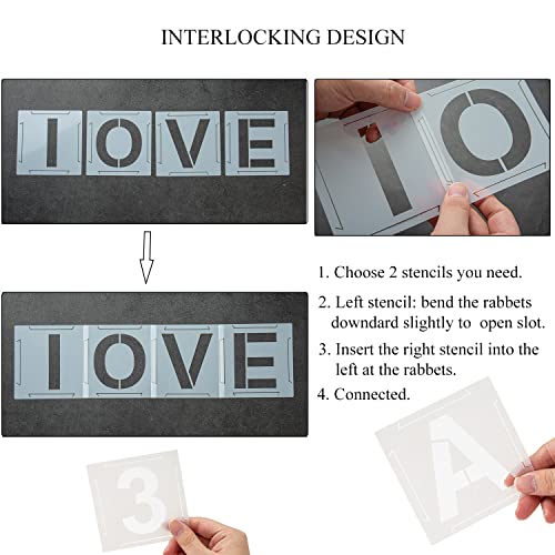 Eage 5 Inch Letter Stencils for Painting, 62 Pcs Reusable Plastic Letter Number Stencils, Interlocking Template Kit for Painting on Wood, Wall, Fabric, Rock, Chalkboard, Signage - size: 5 Inch