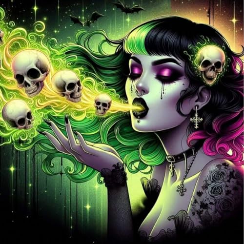 LWZAYS Gothic Diamond Art Painting Kits for Adults, Skull 5D Diamond Painting Kits for Beginner, DIY Full Round Gem Crystal Art Paint by Diamond, Home Wall Decor 13.7X 13.7 inch - color: JX0498-US