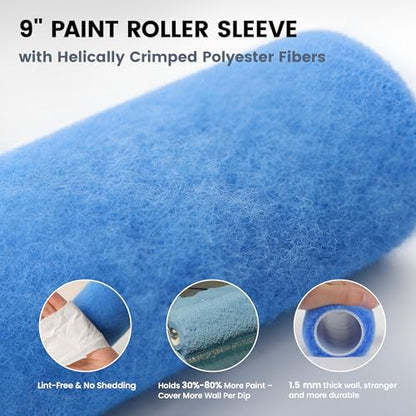 VOOMEY Paint Roller Kit with Adjustable Extension Pole(13.4-36 Inch) | Paint Tray, Brushes and Roller Covers for Interior Wall, Ceiling and Home Painting Projects - size: 9 Inch Kit with Extension Pole
