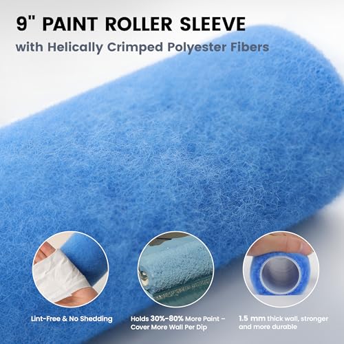 VOOMEY Paint Roller Kit with Adjustable 17-35 Inch Aluminum Pole, 9 & 4 Inch Rollers | 9" & 4" paint rollers with a 17-35" adjustable aluminum extension pole for walls, ceilings, trim and corners - size: 9 Inch kit with Buckle Extension Rod