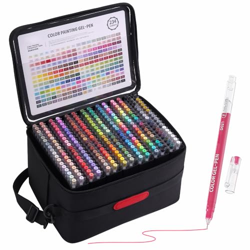252 Pack Acrylic Gel Pens for Coloring, 0.6mm Fine Point Pen set | 234 Colors Drawing Colored Pen for Black Paper, Books, Writing, Drawing, Journaling, Note Taking, Smooth Writing