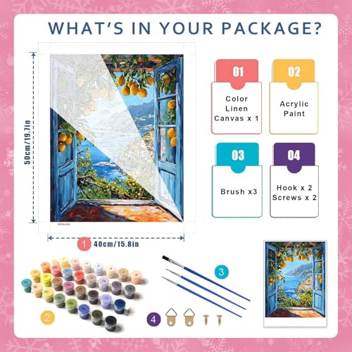 HITO Paint by Numbers Kit for Adults Seaside Scenery 16x20 Inch Frameless - color: Seaside Scenery