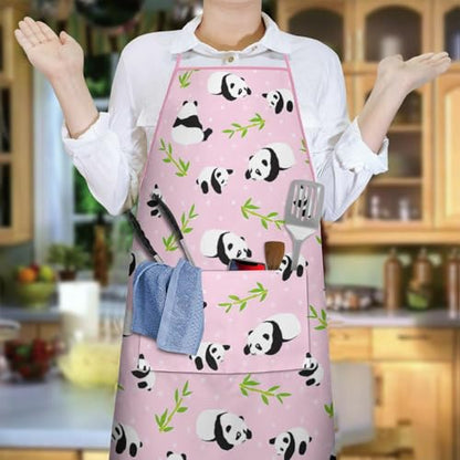 Apron with 2 Pockets,Kitchen Chef Artist Aprons for Cooking Gardening Baking Painting, Waterproof Apron 33" x 27" - color: Panda