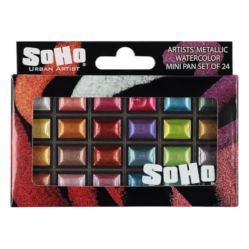 Soho Urban Artist Mini Pan Metallic Watercolor Set, 24 Colors