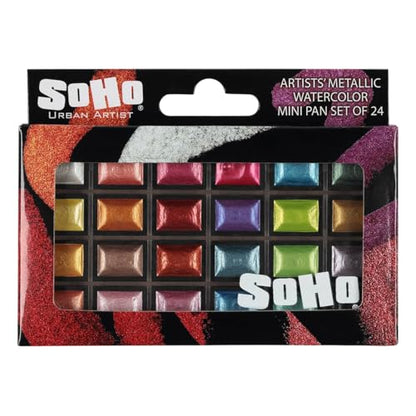 Soho Urban Artist Mini Pan Metallic Watercolor Set, 24 Colors