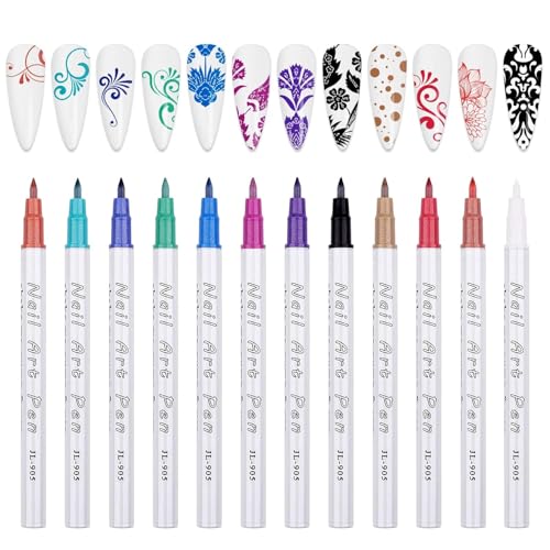 12 Color 3D Nail Art Pens Kalolary Nail Art Markers Graffiti Dotting Pen | Drawing Painting Liner Brush for DIY Nail Art Beauty Adorn Manicure Tools - color: E
