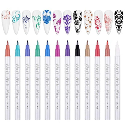 12 Color 3D Nail Art Pens Kalolary Nail Art Markers Graffiti Dotting Pen - color: E