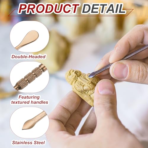 MECCANIXITY 3 Pcs Wax Carving Tools Stainless Steel 4.6 Inch Double-Headed Wax Carving Sculpting Tools for Modeling Sculpting Shaping, Rose Gold - color: Rose Gold