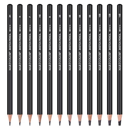 MARTCOLOR Drawing Sketching Pencils Set, 12 Pack Graphite Pencils(14B - 2H)