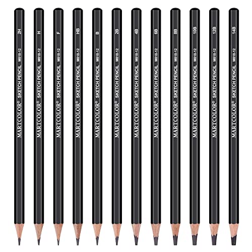 MARTCOLOR Drawing Sketching Pencils Set, 12 Pack Graphite Pencils(14B - 2H)