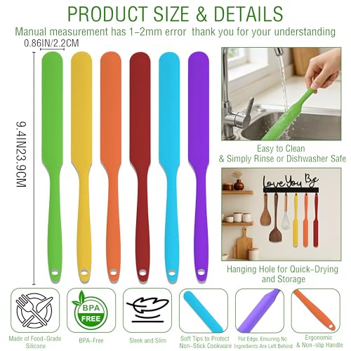 6PCS Silicone Jar Spatula for Scraping,Jar Scraper Spatula with Long Handle