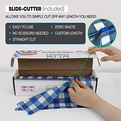 Neatiffy Disposable Plastic Tablecloth Roll | Indoor/Outdoor Table Cover Roll for Rectangle, Square, Round Tables | Picnic, Party, Banquet, Birthdays, Weddings - 54 in x 108 ft - Blue Gingham - color: Blue Gingham