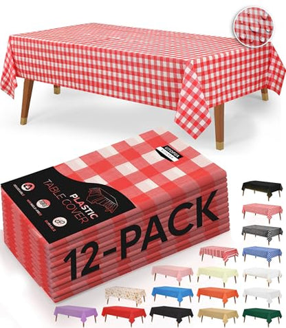 Utopia Kitchen Plastic Table Cloth Disposable (12 Pack - 54x108 Inch) Red Checkered Rectangle Tablecloth Waterproof Stain Resistant Party Table Cover - color: Red Check, size: 54X108 Inch - 12PC