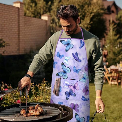 Apron with 2 Pockets,Kitchen Chef Artist Aprons for Cooking Gardening Baking Painting, Waterproof Apron 33" x 27" - color: Butterfly