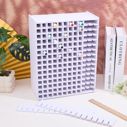 BENECREAT Wooden Art Marker Storage Rack, Pen Organizer with 180 Compartments, White Rectangle Desktop Organizer for Markers Pens Brushes Art Supplies, 13.86x10.67inch - size: 13.86x10.67inch