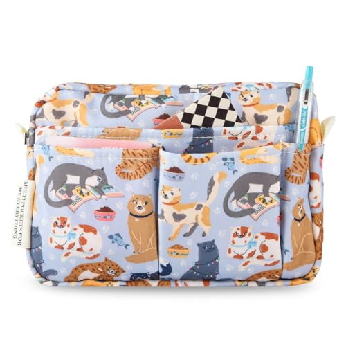 Multiple Pockets Portfolio Organizer with Zippered,Storage Pencil Pouch Bag - color: Blue Cat